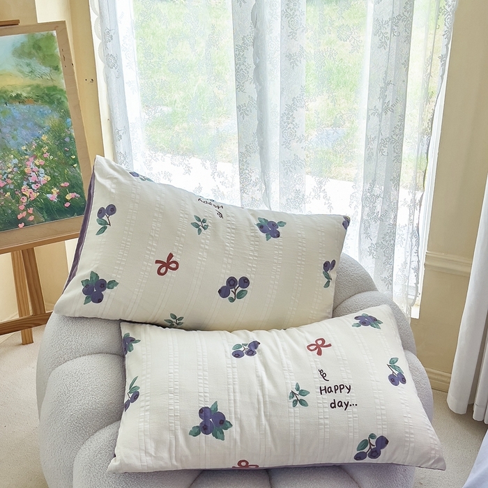 91家纺网 家纺一手货源 找家纺 富之航 2024新款云纱棉四件套现货供应 蓝莓