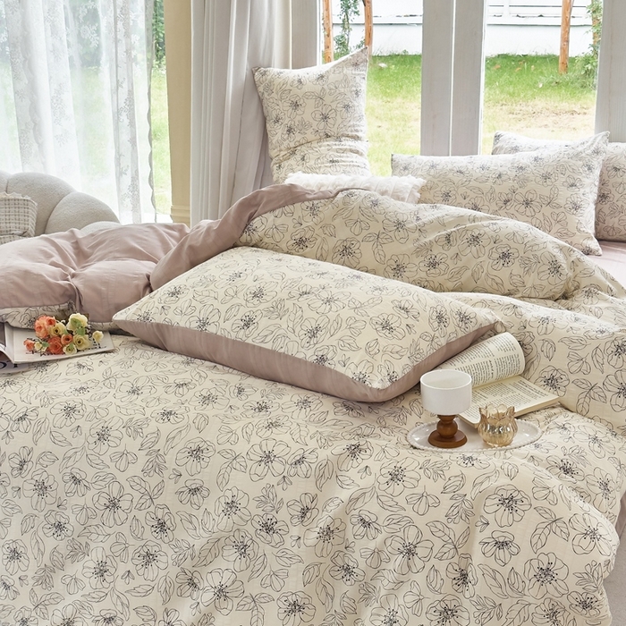 91家纺网 家纺一手货源 找家纺 富之航 2024新款云纱棉四件套现货供应 花漾