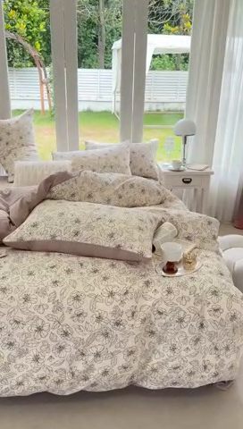 91家纺网 家纺一手货源 找家纺 富之航 2024新款云纱棉四件套现货供应 花漾