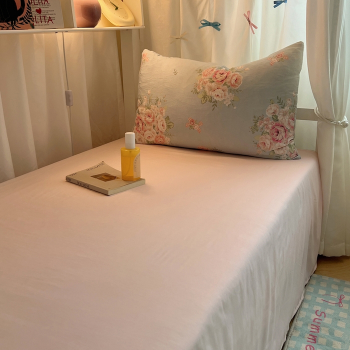 91家纺网 家纺一手货源 找家纺 繁花 2024新款亲肤水洗棉学生宿舍三件套四件套 粉粉蔷薇