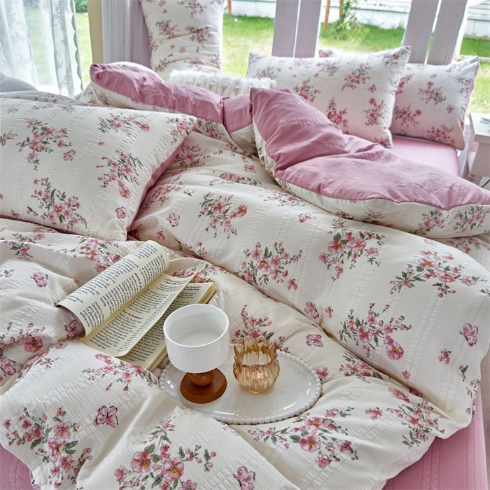 91家纺网 家纺一手货源 找家纺 富之航 2024新款云纱棉四件套现货供应 花枝江