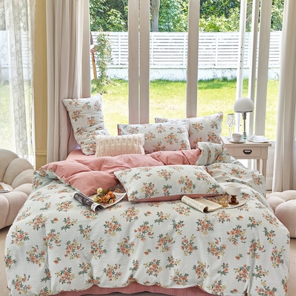 91家纺网 家纺一手货源 找家纺 富之航 2024新款云纱棉四件套现货供应 静好