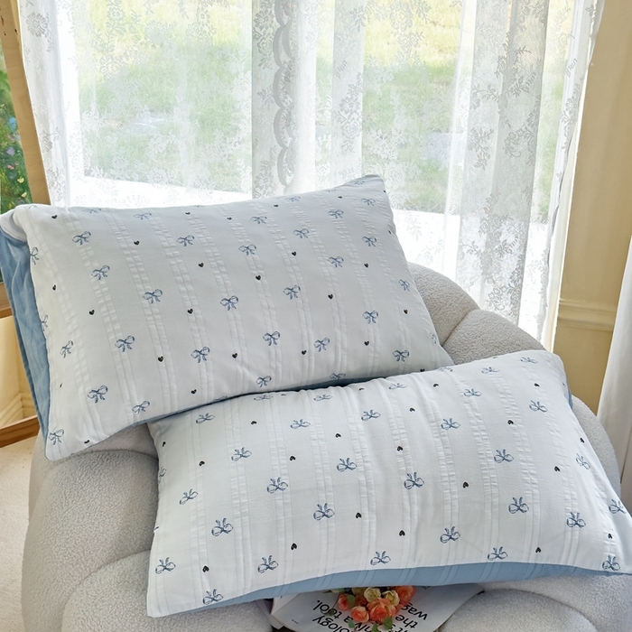 91家纺网 家纺一手货源 找家纺 富之航 2024新款云纱棉四件套现货供应 蓝语