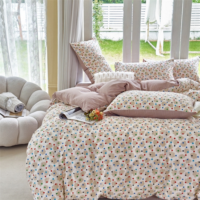 91家纺网 家纺一手货源 找家纺 富之航 2024新款云纱棉四件套现货供应 满天星