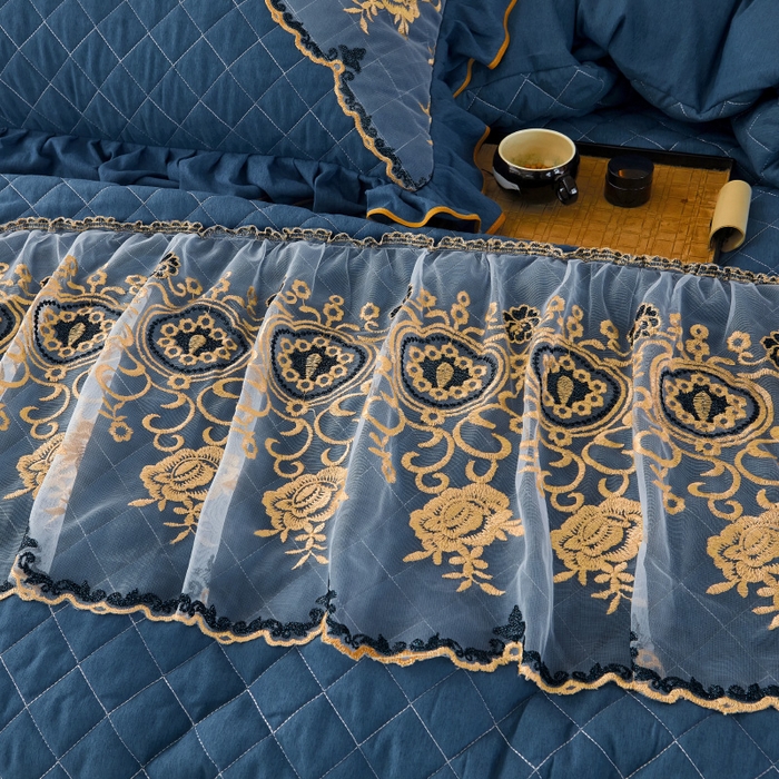 91家纺网 家纺一手货源 找家纺 （总）罗艺轩 2024新款色织蕾丝夹棉床裙款四件套-皇家贵族