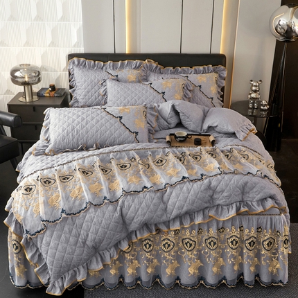 91家纺网 家纺一手货源 找家纺 （总）罗艺轩 2024新款色织蕾丝夹棉床裙款四件套-皇家贵族