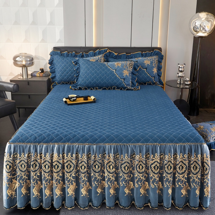 91家纺网 家纺一手货源 找家纺 （总）罗艺轩 2024新款色织蕾丝夹棉床裙三件套-皇家贵族