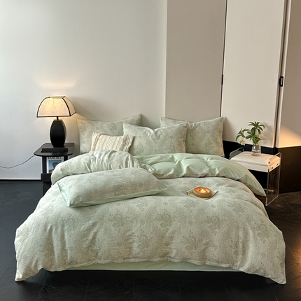 博雅 2024新款全棉提花三层纱磨毛四件套（上图送2000元货款） 玫瑰面纱（绿）