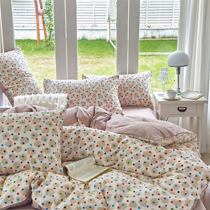 91家纺网 家纺一手货源 找家纺 富之航 2024新款云纱棉四件套现货供应 满天星