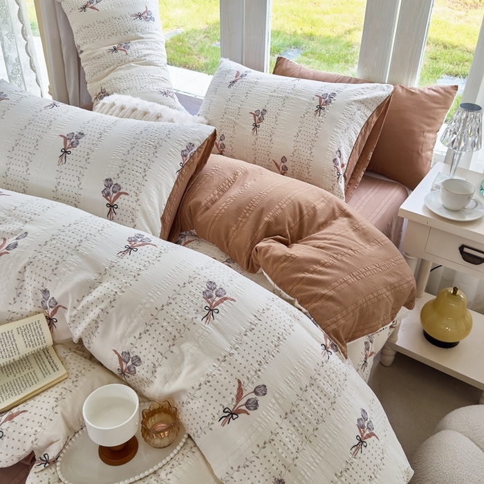 91家纺网 家纺一手货源 找家纺 富之航 2024新款云纱棉四件套现货供应 花艺咖