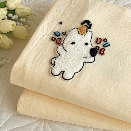 91家纺网 家纺一手货源 找家纺 韩巢家纺 2024新款四季通用超柔水洗棉毛巾绣单件被套-动物乐园系列（提供卖家秀 ） 动物乐园奶黄