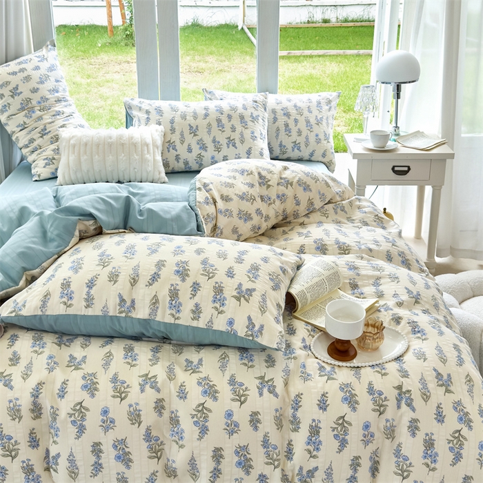 91家纺网 家纺一手货源 找家纺 富之航 2024新款云纱棉四件套现货供应 萱草