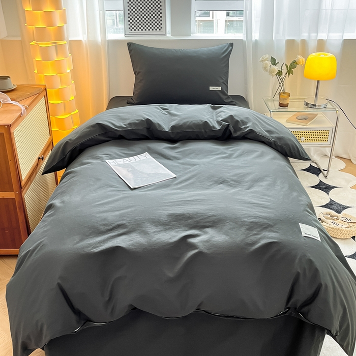 91家纺网 家纺一手货源 找家纺 蓝邻家纺 2024新款纯色水洗棉贴标四件套 高级灰