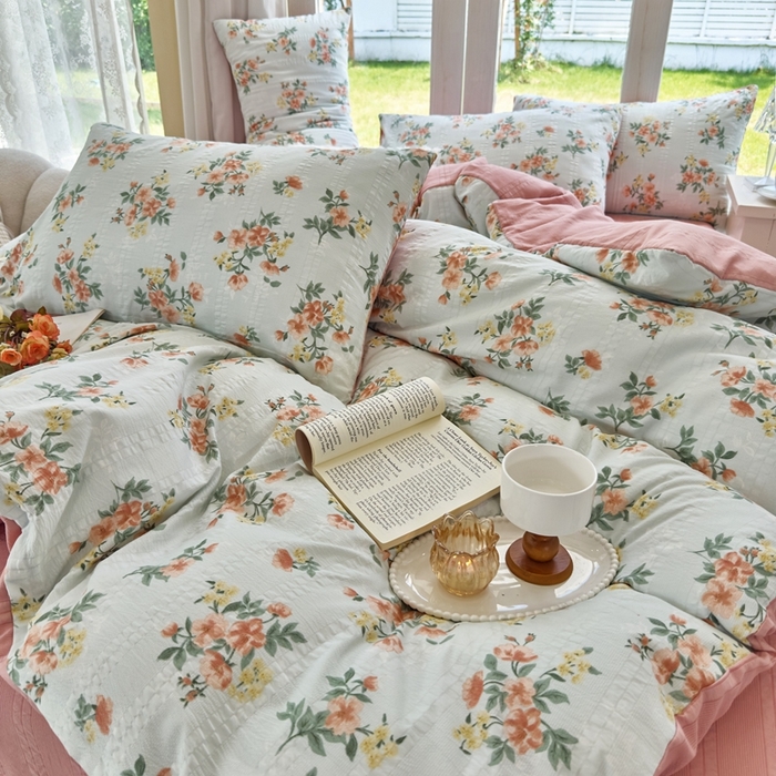 91家纺网 家纺一手货源 找家纺 富之航 2024新款云纱棉四件套现货供应 静好