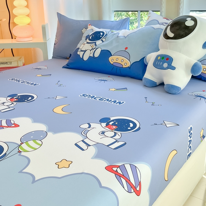 91家纺网 家纺一手货源 找家纺 博雅 2024新款全棉宇航员印花单床笠单被套 太空漫步