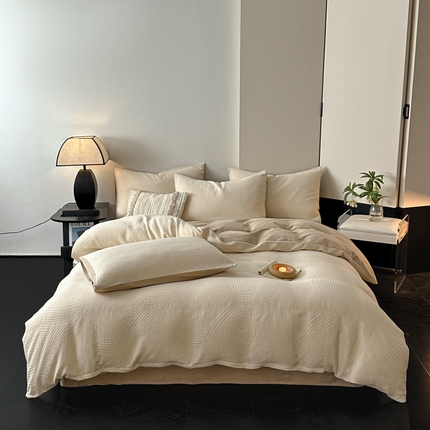 91家纺网 家纺一手货源 找家纺 （总）博雅 2024新款全棉提花三层纱磨毛四件套（上图送2000元货款）