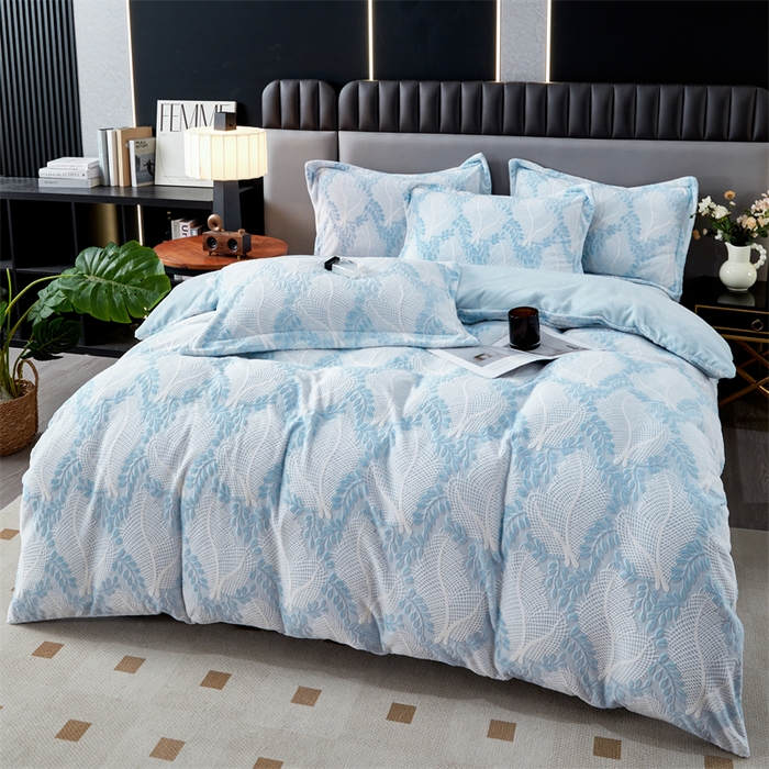 91家纺网 家纺一手货源 找家纺 2024新款A类8斤雕花绒牛奶绒四件套 秋思-蓝