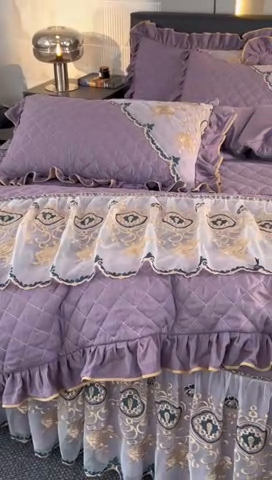 91家纺网 家纺一手货源 找家纺 罗艺轩 2024新款色织蕾丝夹棉床裙款四件套-皇家贵族 皇家贵族-魅力紫