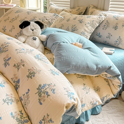 91家纺网 家纺一手货源 找家纺 （总）富之航家纺 2024爆款提花四件套云彩棉提花床盖四件套