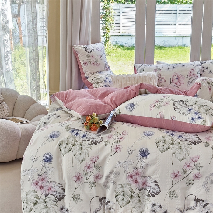 91家纺网 家纺一手货源 找家纺 富之航 2024新款云纱棉四件套现货供应 江南