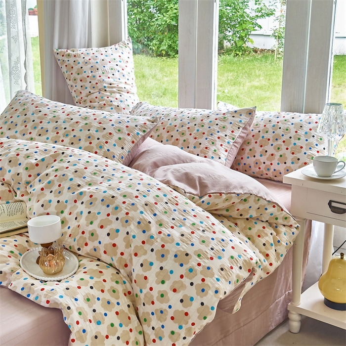 91家纺网 家纺一手货源 找家纺 富之航 2024新款云纱棉四件套现货供应 满天星