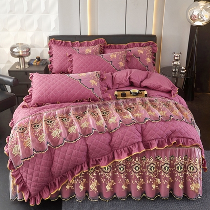 91家纺网 家纺一手货源 找家纺 （总）罗艺轩 2024新款色织蕾丝夹棉床裙款四件套-皇家贵族