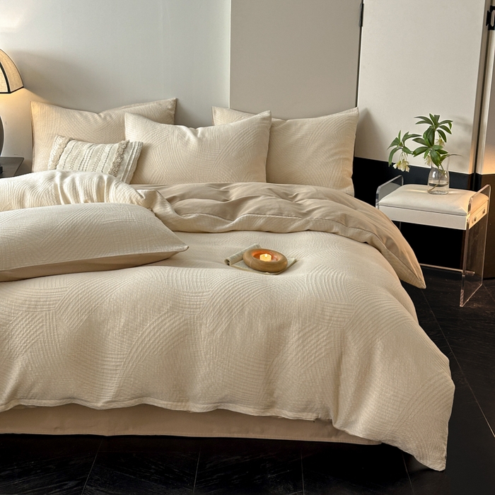 91家纺网 家纺一手货源 找家纺 博雅 2024新款全棉提花三层纱磨毛四件套（上图送2000元货款） 西西里（米）