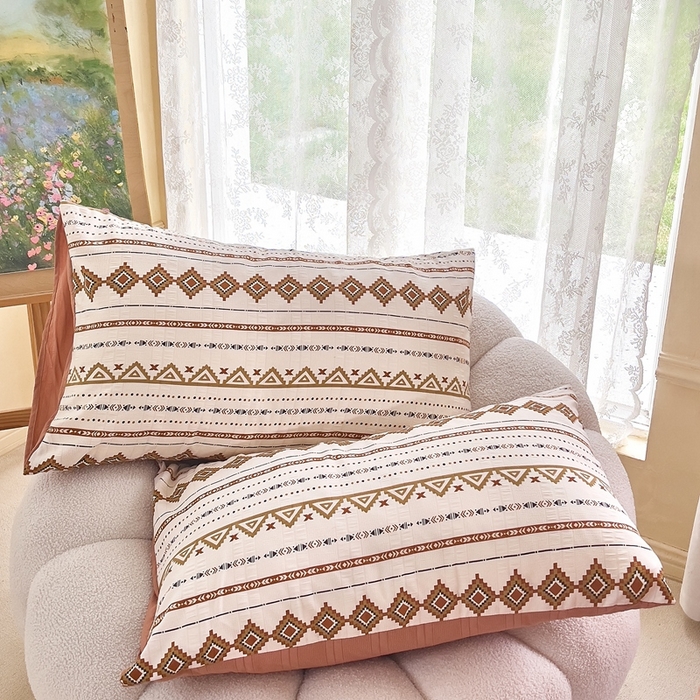 91家纺网 家纺一手货源 找家纺 富之航 2024新款云纱棉四件套现货供应 几何梦境