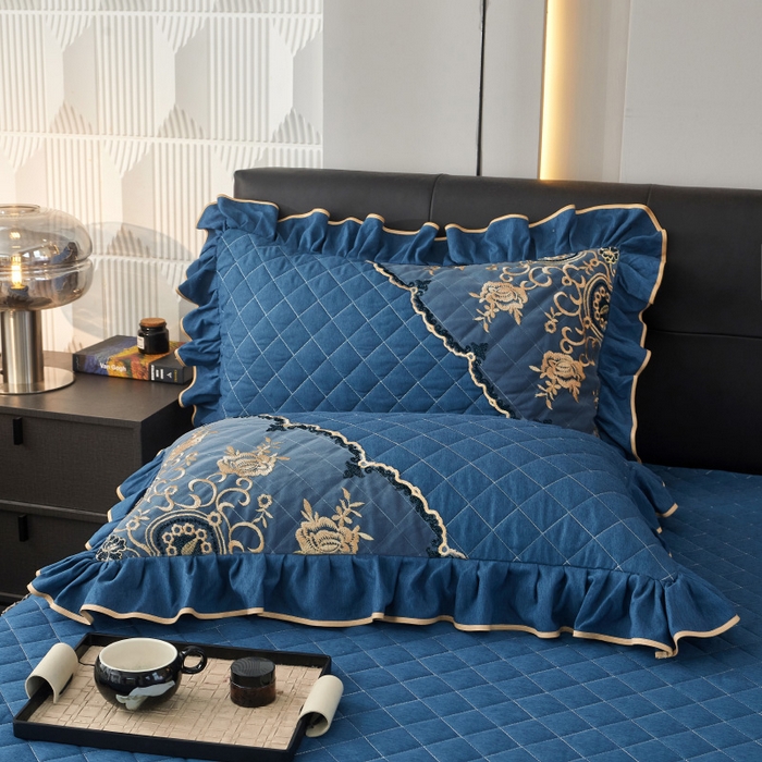 91家纺网 家纺一手货源 找家纺 （总）罗艺轩 2024新款色织蕾丝夹棉床裙三件套-皇家贵族