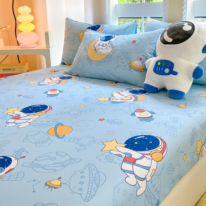 91家纺网 家纺一手货源 找家纺 博雅 2024新款全棉宇航员印花单床笠单被套 环游太空