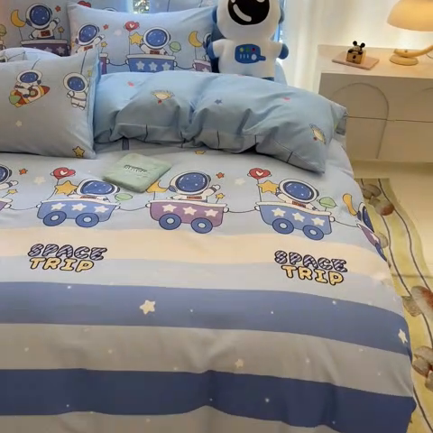 91家纺网 家纺一手货源 找家纺 博雅 2024新款全棉宇航员印花单床笠单被套 宇航员