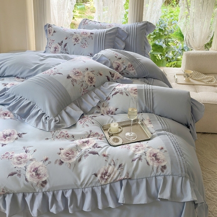 91家纺网 家纺一手货源 找家纺 （总）豪美鑫 2025新款柔肤棉印花花边四件套-初恋