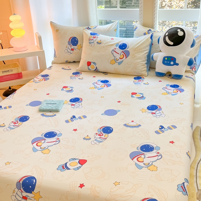 91家纺网 家纺一手货源 找家纺 博雅 2024新款全棉宇航员印花单床笠单被套 遨游星际