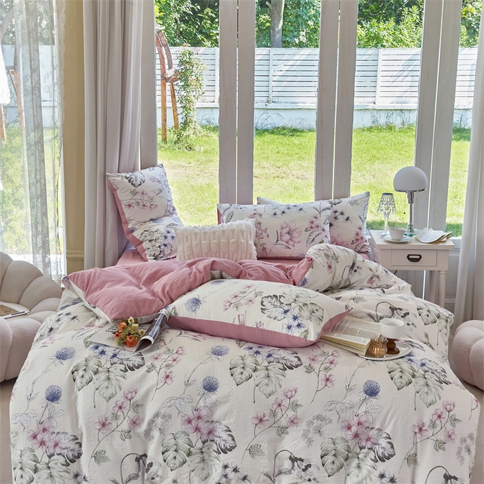 91家纺网 家纺一手货源 找家纺 富之航 2024新款云纱棉四件套现货供应 江南