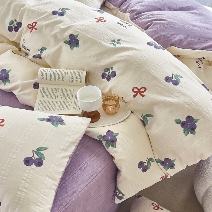 91家纺网 家纺一手货源 找家纺 富之航 2024新款云纱棉四件套现货供应 蓝莓