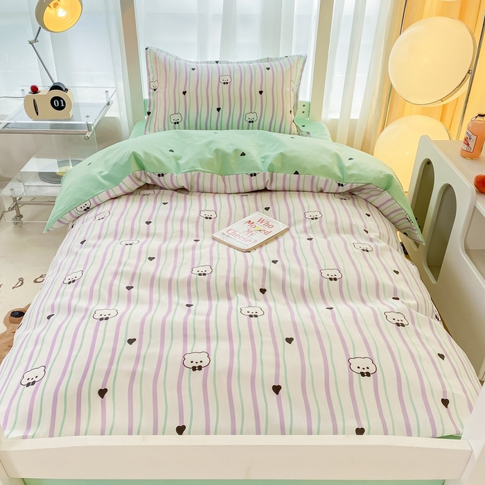 91家纺网 家纺一手货源 找家纺 卡迪亚家纺 2024新款全棉学生三件套 爱心熊