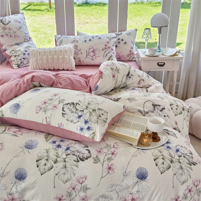 91家纺网 家纺一手货源 找家纺 富之航 2024新款云纱棉四件套现货供应 江南