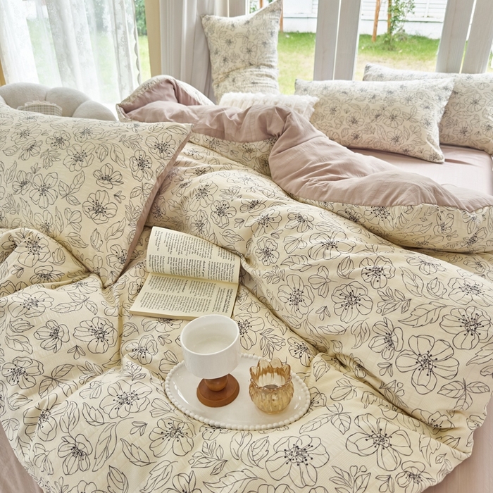 91家纺网 家纺一手货源 找家纺 富之航 2024新款云纱棉四件套现货供应 花漾