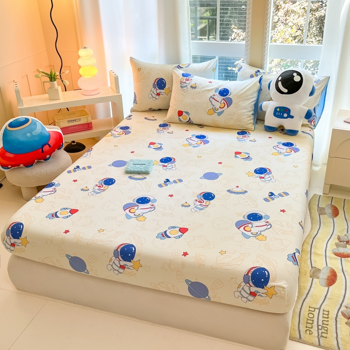 91家纺网 家纺一手货源 找家纺 博雅 2024新款全棉宇航员印花单床笠单被套 遨游星际