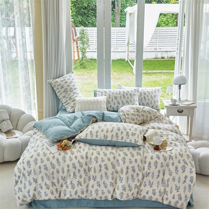 91家纺网 家纺一手货源 找家纺 富之航 2024新款云纱棉四件套现货供应 萱草