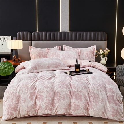 2024新款A类8斤雕花绒牛奶绒四件套 繁花粉