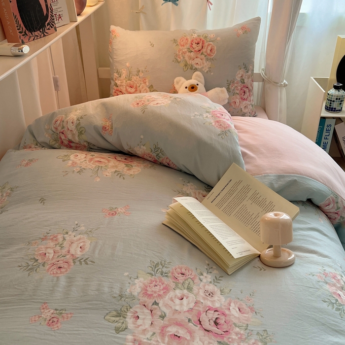 91家纺网 家纺一手货源 找家纺 繁花 2024新款亲肤水洗棉学生宿舍三件套四件套 粉粉蔷薇