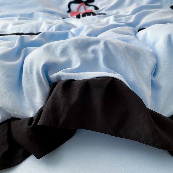 91家纺网 家纺一手货源 找家纺 泉欣家纺 2024新品韩式公主风毛巾绣花水洗棉四件套（专板花型） 字母樱桃  浅蓝