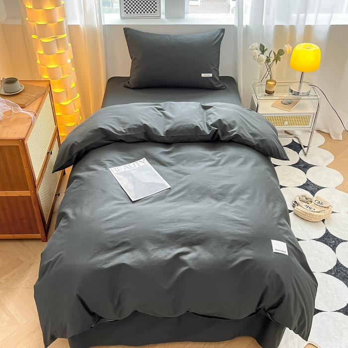 91家纺网 家纺一手货源 找家纺 蓝邻家纺 2024新款纯色水洗棉贴标四件套 高级灰