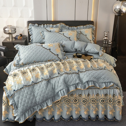 91家纺网 家纺一手货源 找家纺 （总）罗艺轩 2024新款色织蕾丝夹棉床裙款四件套-皇家贵族