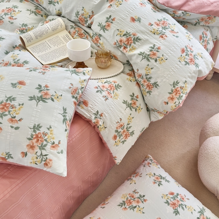 91家纺网 家纺一手货源 找家纺 富之航 2024新款云纱棉四件套现货供应 静好