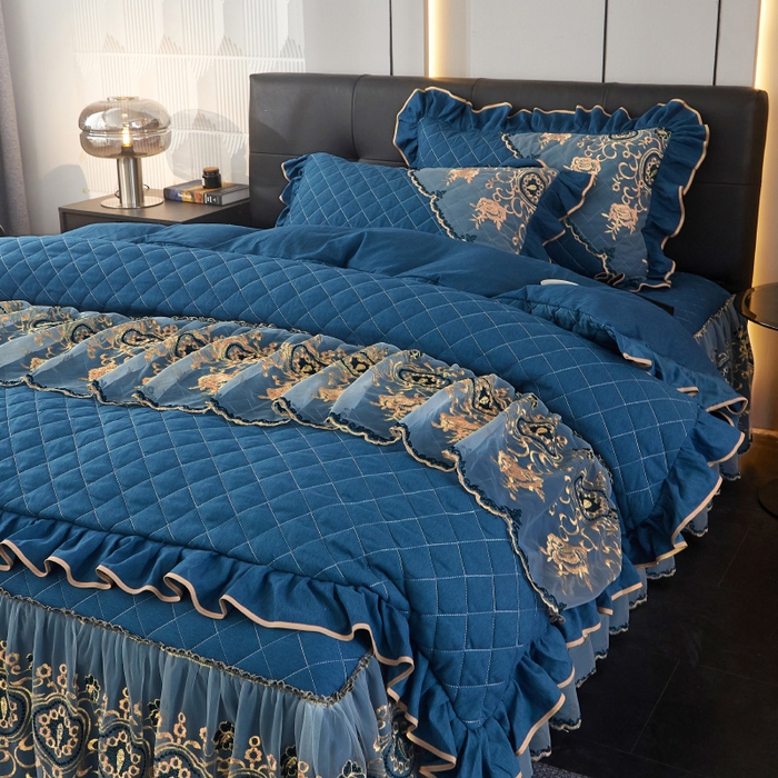 91家纺网 家纺一手货源 找家纺 （总）罗艺轩 2024新款色织蕾丝夹棉床裙款四件套-皇家贵族