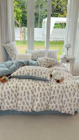 91家纺网 家纺一手货源 找家纺 富之航 2024新款云纱棉四件套现货供应 萱草