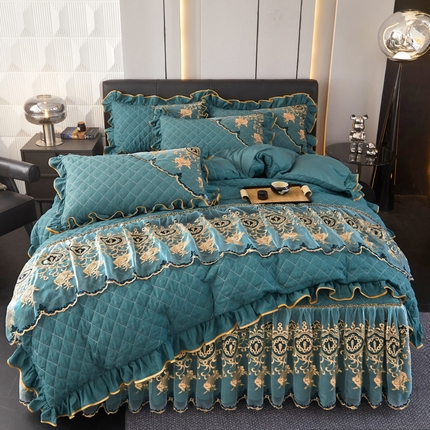 91家纺网 家纺一手货源 找家纺 （总）罗艺轩 2024新款色织蕾丝夹棉床裙款四件套-皇家贵族