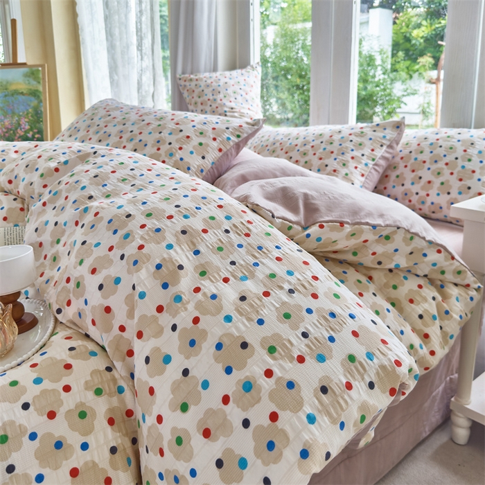 91家纺网 家纺一手货源 找家纺 富之航 2024新款云纱棉四件套现货供应 满天星